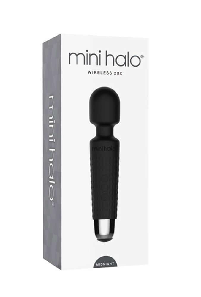 Mini Halo Wand Massager 20x Wireless Midnight packaging showcasing its sleek design and powerful features.