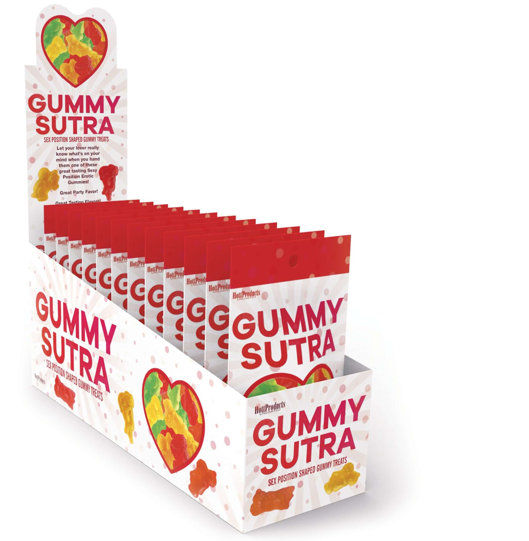 Gummy Sutra Gummies 12 Piece Display featuring playful gummy candies in fun shapes for adult parties.