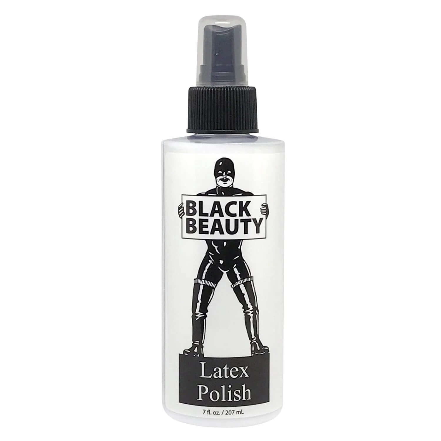 Black Beauty Latex Cleaner 7 Oz bottle for removing tarnish and smudges, protecting latex items, and providing a brilliant shine.