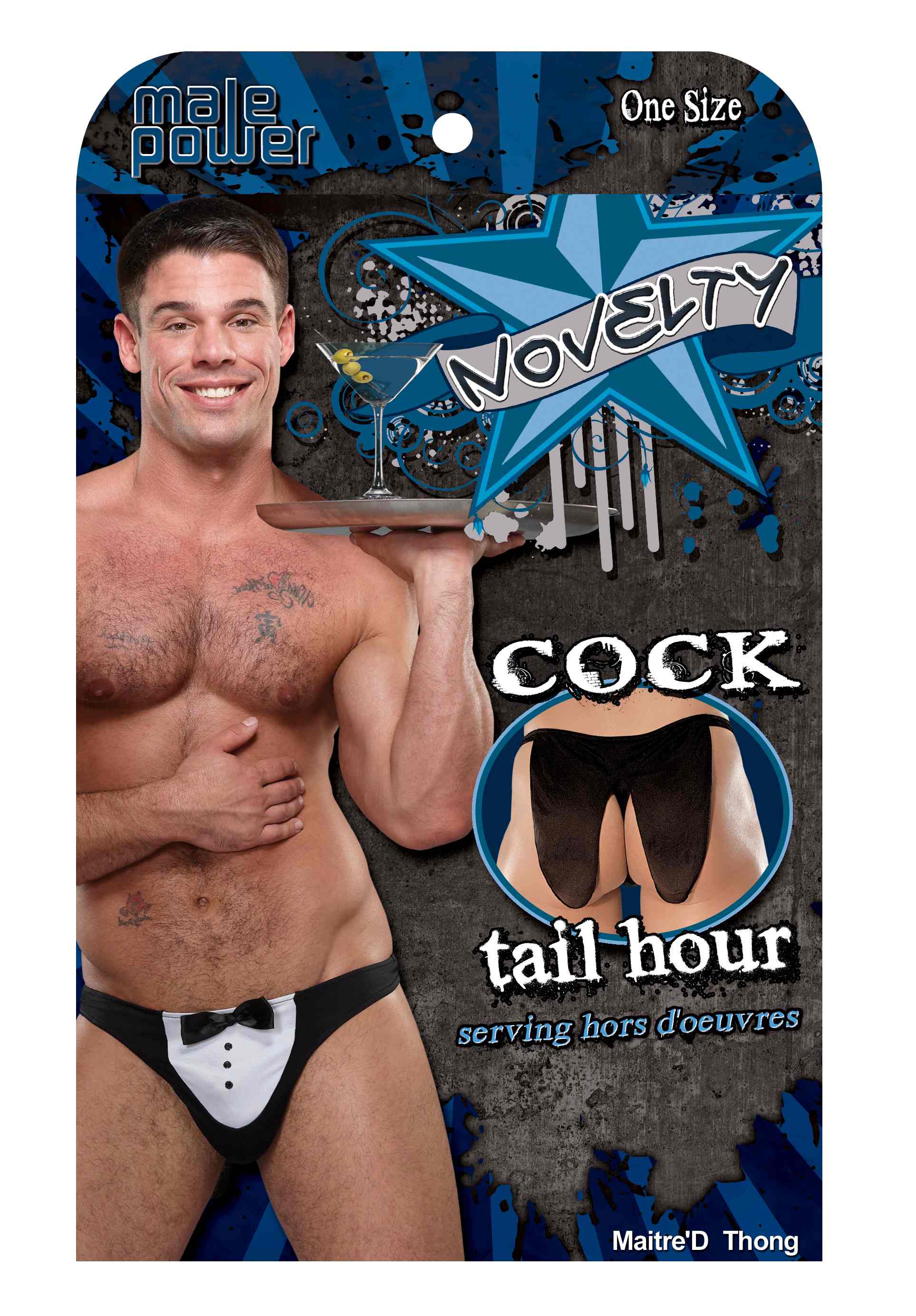 Novelty Maitre D Thong Black OS featuring tuxedo design, perfect for fun events and intimate occasions.