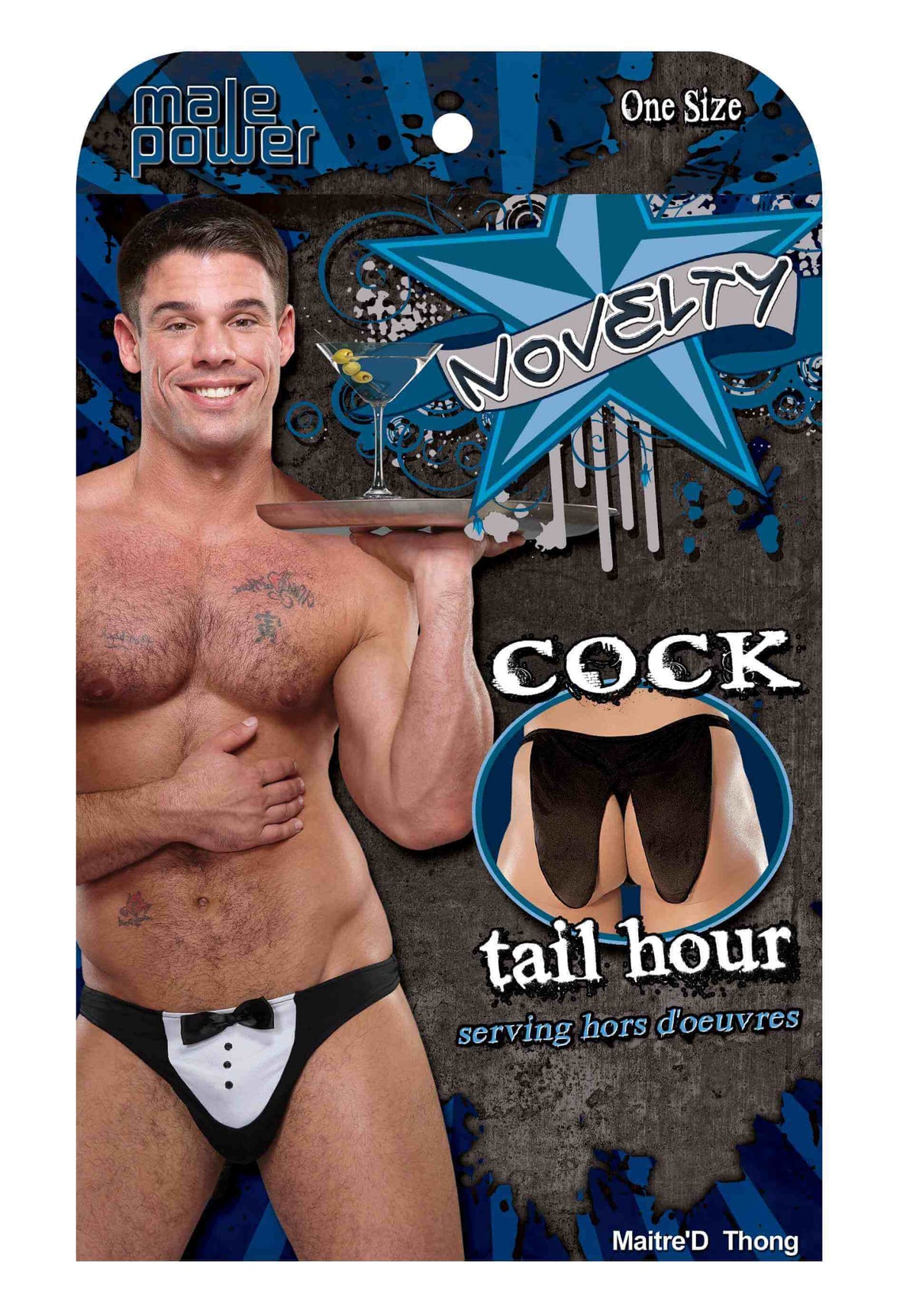 Novelty Maitre D Thong Black OS featuring tuxedo design, perfect for fun events and intimate occasions.