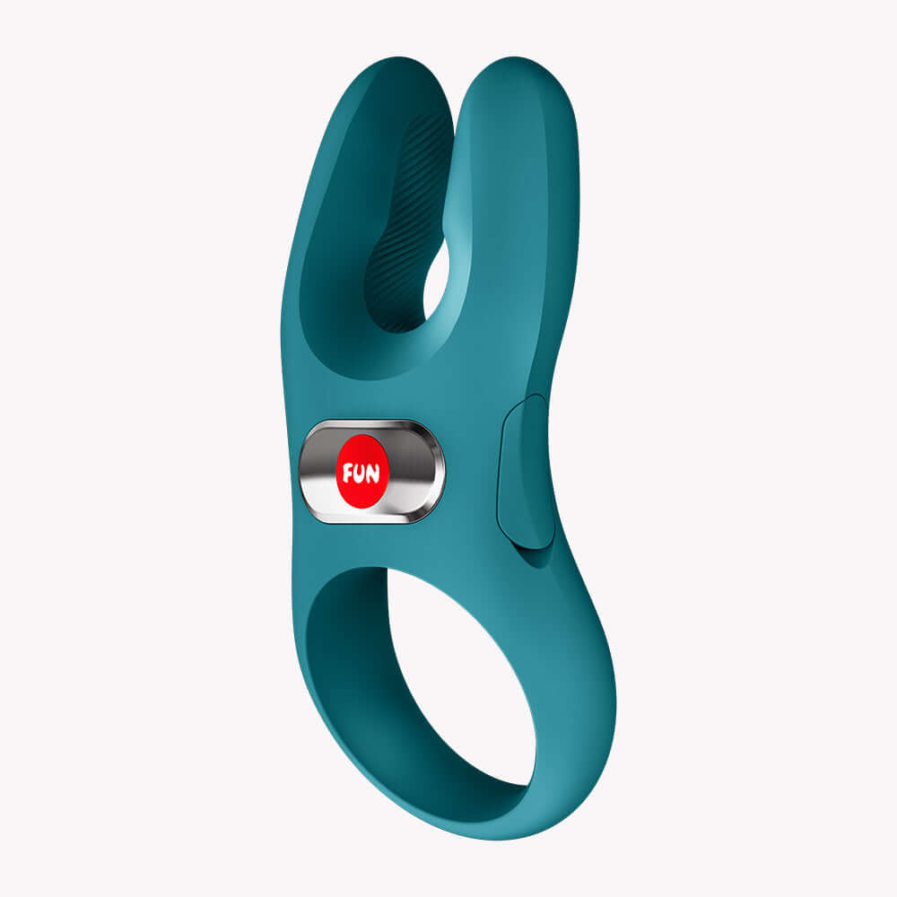 Fun Factory Nos Classic Vibrating Cock Ring Green featuring ergonomic design and dual-motor stimulation for enhanced pleasure.