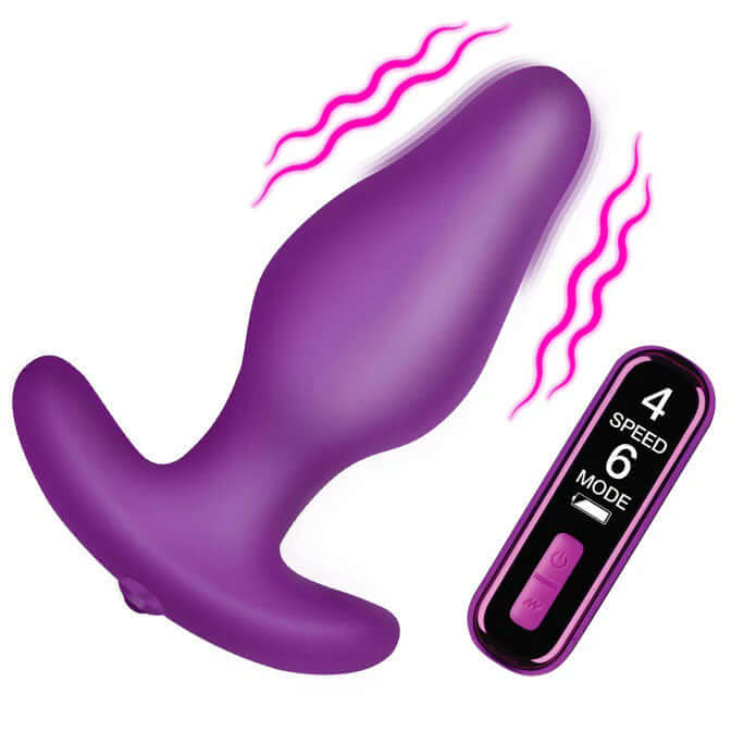 Vibrating Silicone Butt Plug With Digital Remote - Purple-1