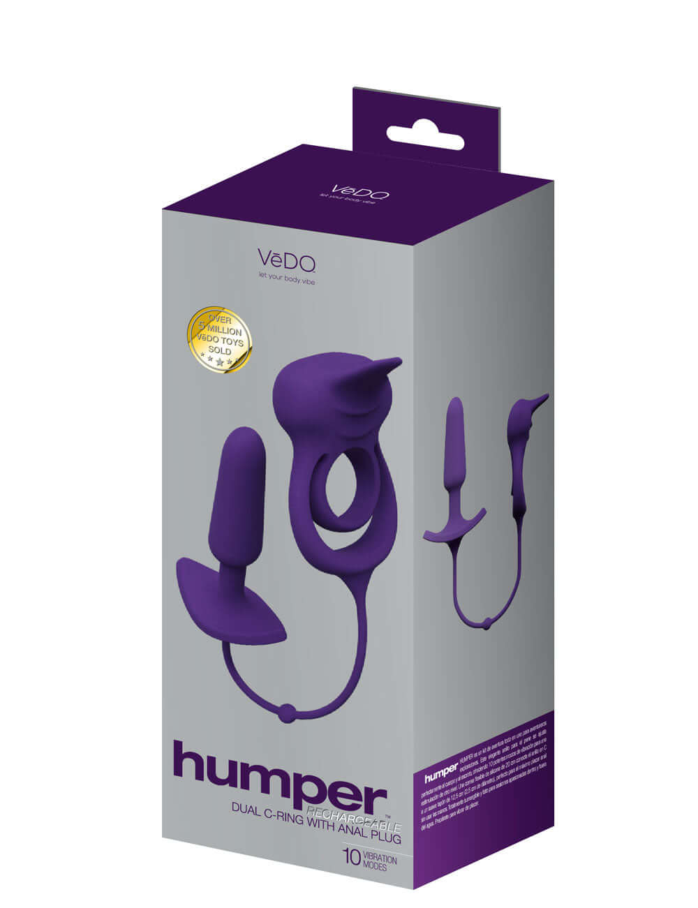 Humper Rechargeable Dual C-Ring With Anal Plug - Purple-0