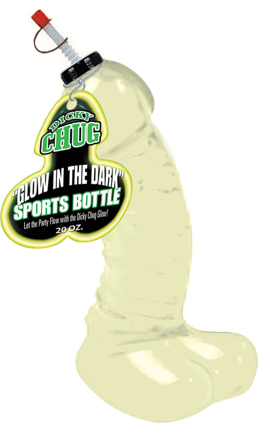 Dicky Chug Sports Bottle Glow-in-the-Dark, novelty drink bottle designed for fun and laughter at parties and events.