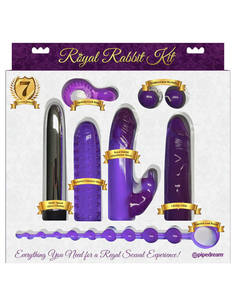 Royal Rabbit Kit Purple featuring seven pleasure items for enhanced stimulation and exploration.