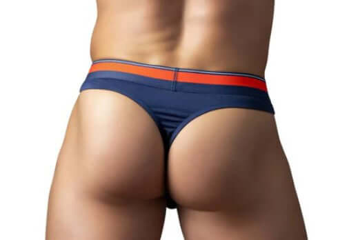 Male Power Soo Cumfy Thong Large XL Navy showing the back view with a sleek design and modern color.