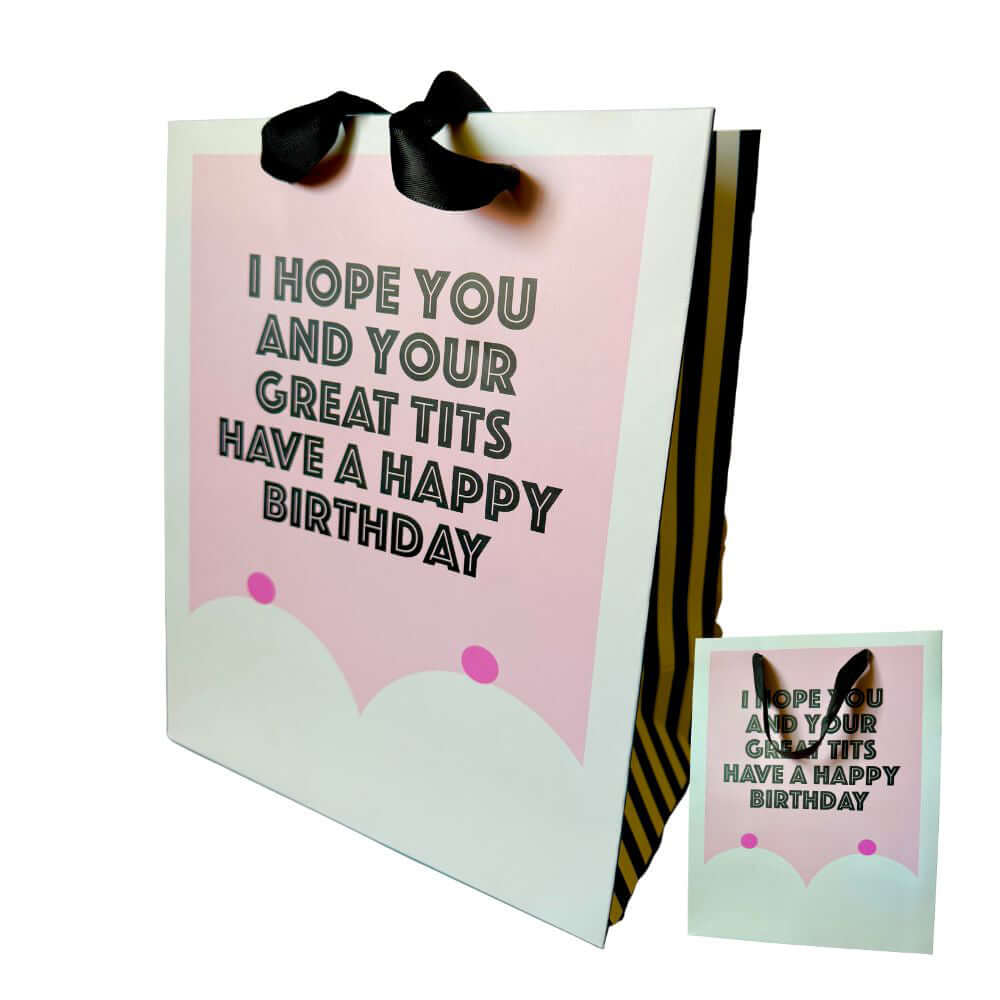 Great Tits Medium Happy Birthday Gift Bag featuring a humorous message for fun birthday celebrations.