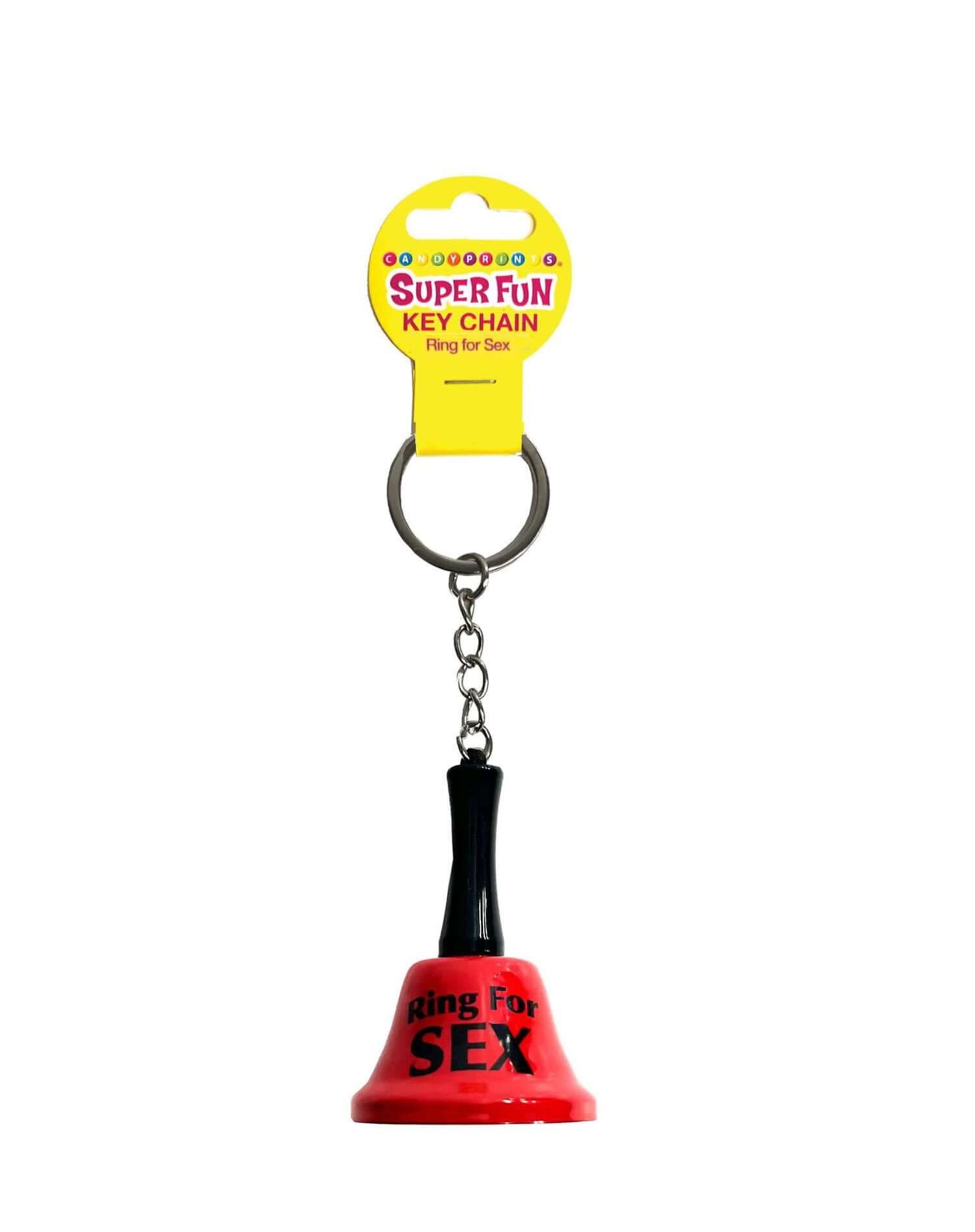 Red novelty keychain with bell text "Ring for Sex" by Little Genie, fun accessory for keyrings.