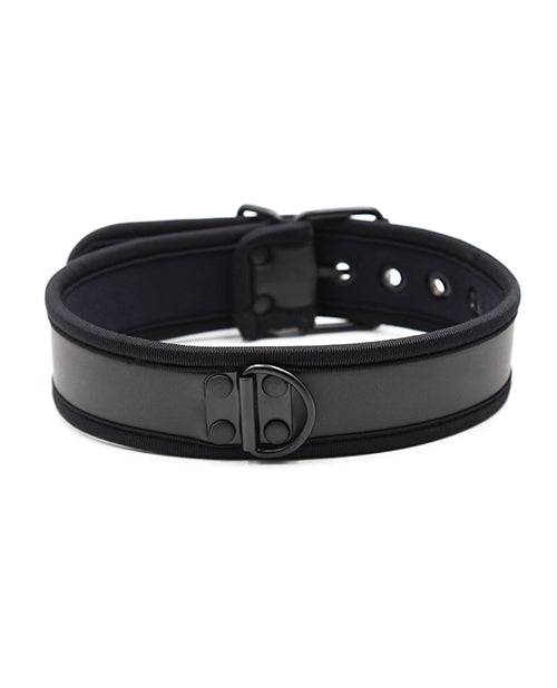 Plesur Neoprene Puppy Collar Black with D-ring for leash attachment, designed for comfort and style in pup play.