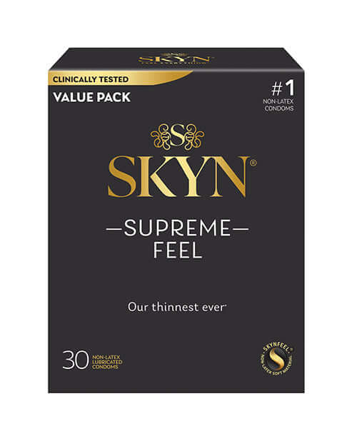 Lifestyles SKYN Supreme Feel Condoms Pack of 30 value pack of non-latex condoms designed for ultimate sensitivity.