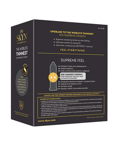 Lifestyles SKYN Supreme Feel Condoms Pack of 30 box showcasing ultra-thin, non-latex condoms for enhanced sensitivity.