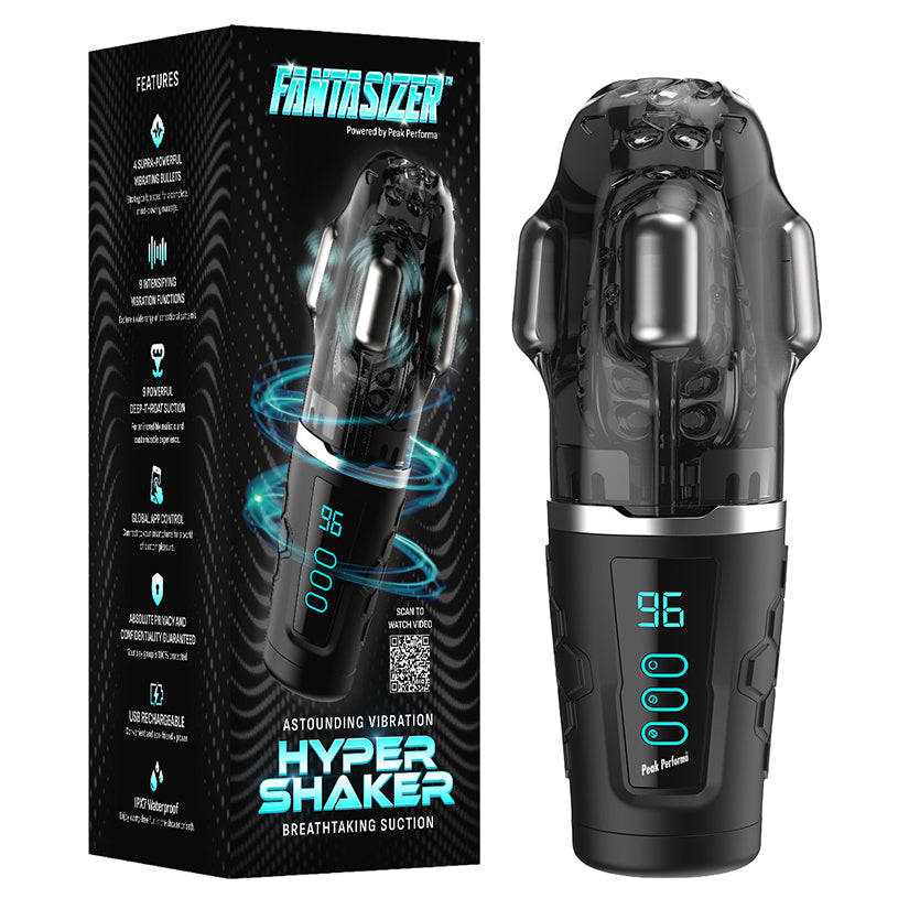 Peak Performa Hypershaker Fantasizer Masturbator Black with features and packaging showcased.