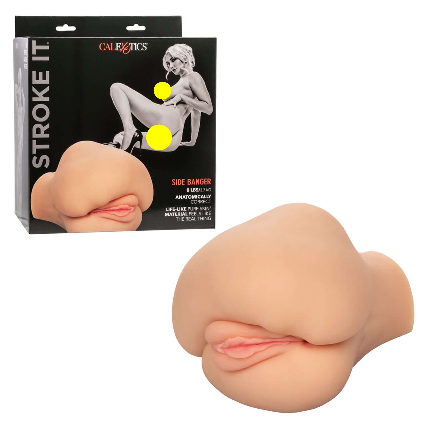 Realistic Stroke It Side Banger male masturbator, dual-chamber design in Pure Skin material for ultimate pleasure.