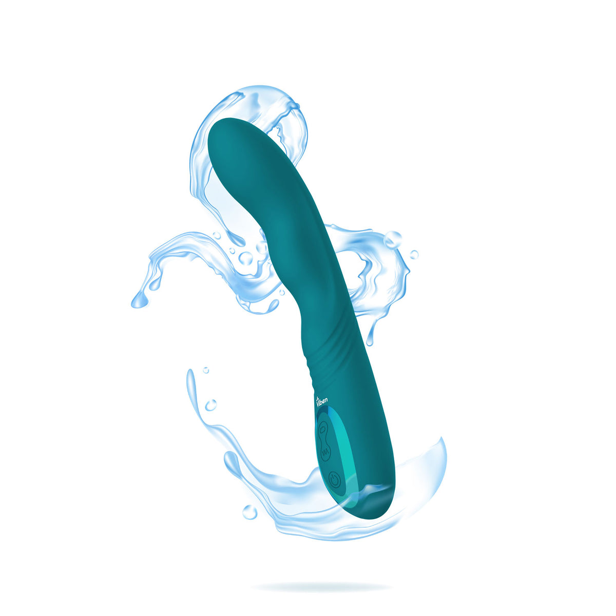 Viben Swagger Wriggling G-Spot Vibe Ocean in turquoise with water splashes for intense stimulation.