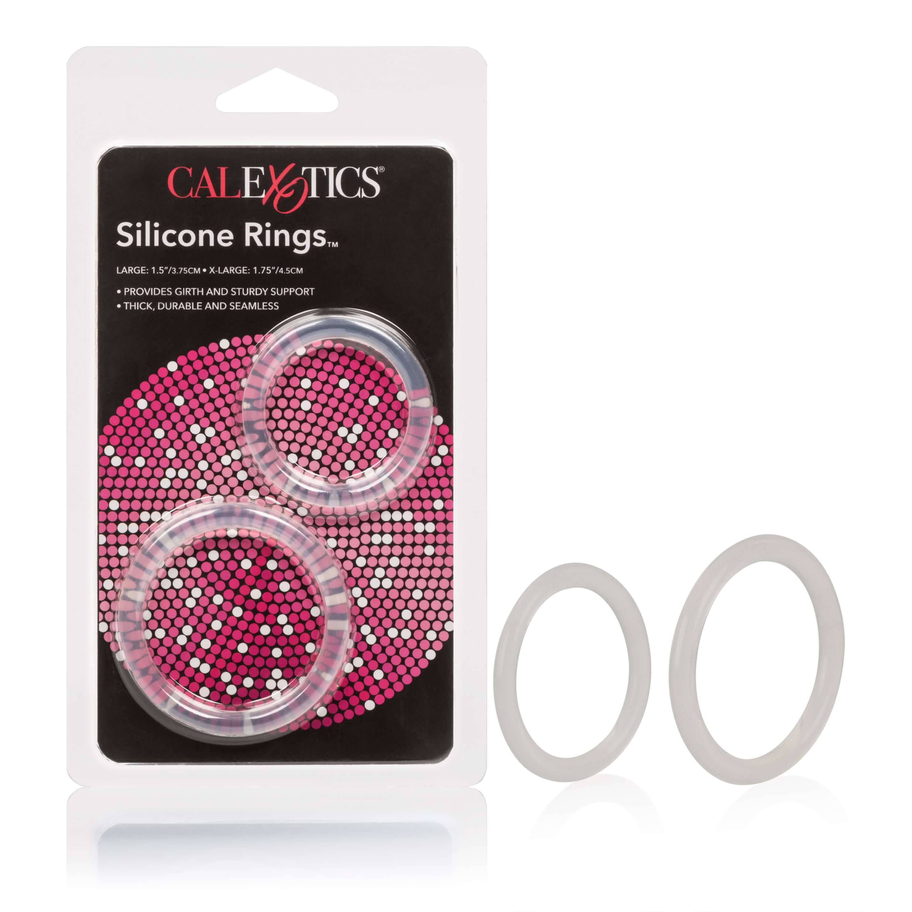 Silicone Rings Cock Rings Clear 2 Pack, large and extra-large ultra-stretchy silicone rings for support and comfort.