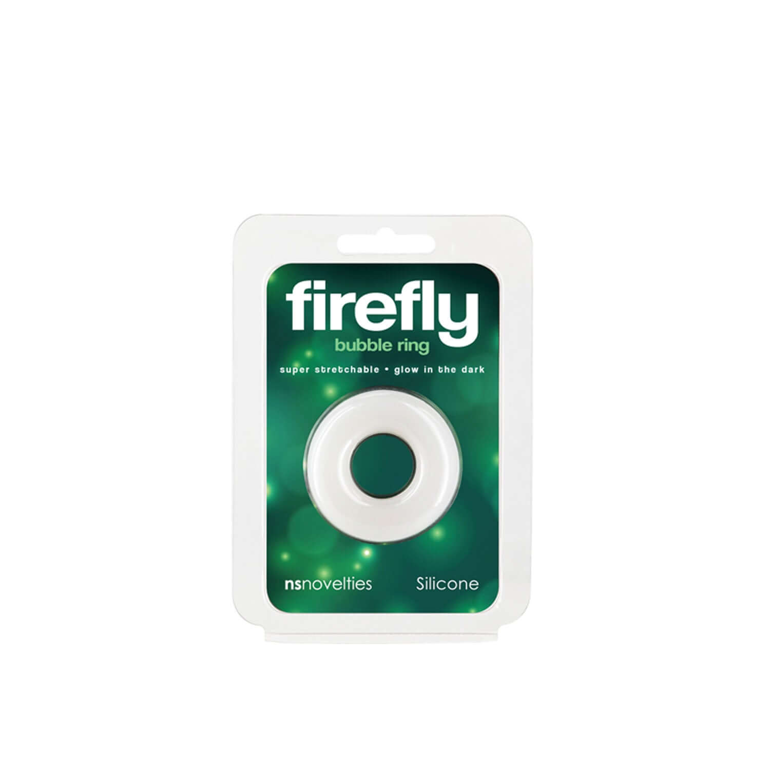 Firefly small white bubble ring made from soft liquid silicone for a comfortable fit, glow in the dark cock ring for prolonged performance