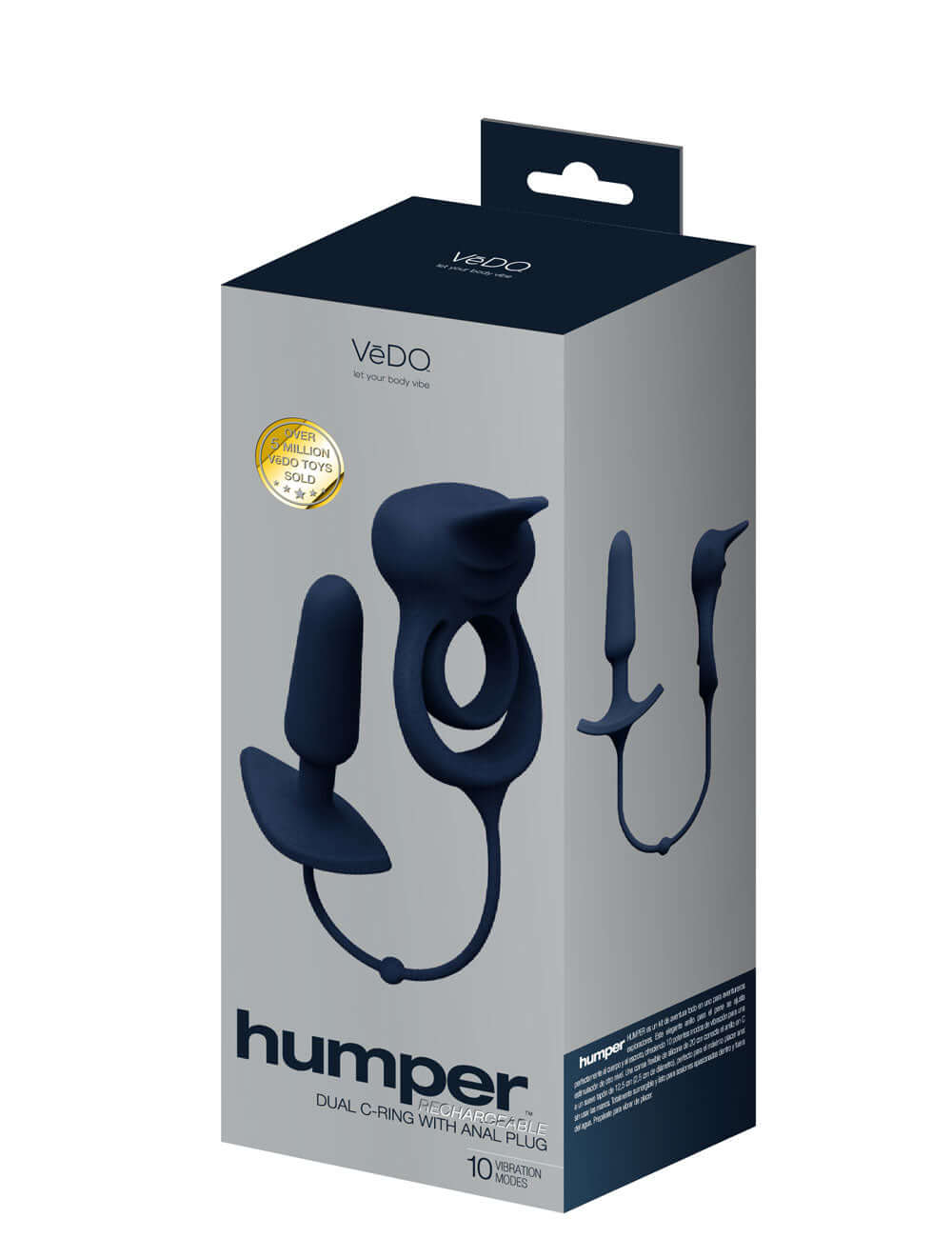 Humper Rechargeable Dual C-Ring With Anal Plug - Black-0