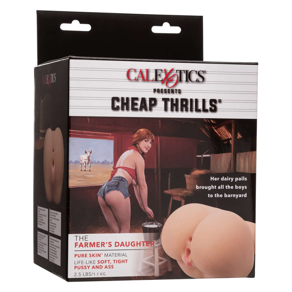 Packaging of Cheap Thrills The Farmer's Daughter Masturbator showcasing lifelike design made from Pure Skin material.