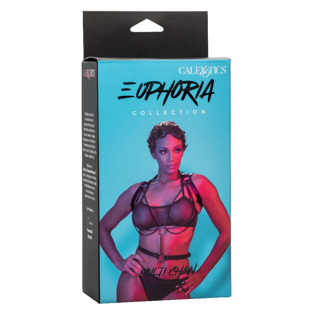 Euphoria Collection Multi Chain Halter packaging - Black halter harness on model