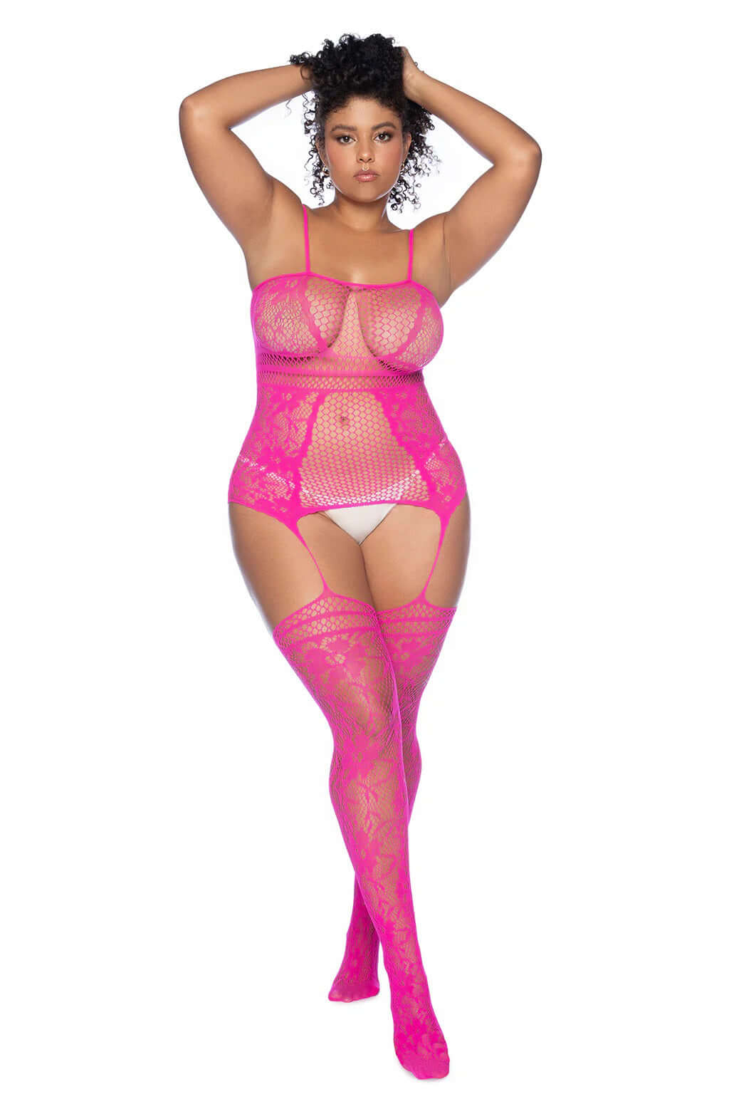 Curvy Aria Fishnet Body Stocking - X - Pink-0