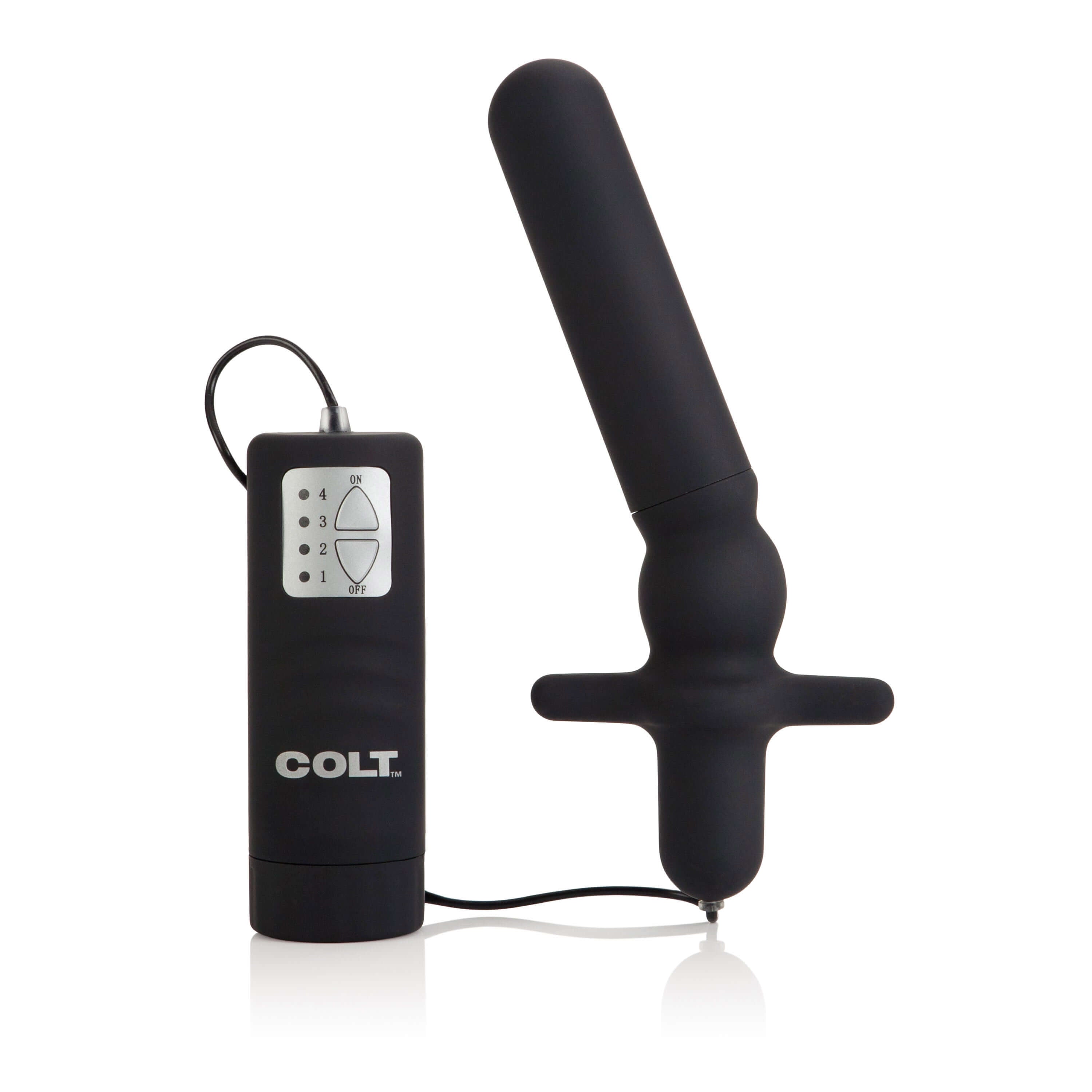 Colt Waterproof Anal T Massager Black with remote control for targeted anal pleasure and multi-speed vibration.