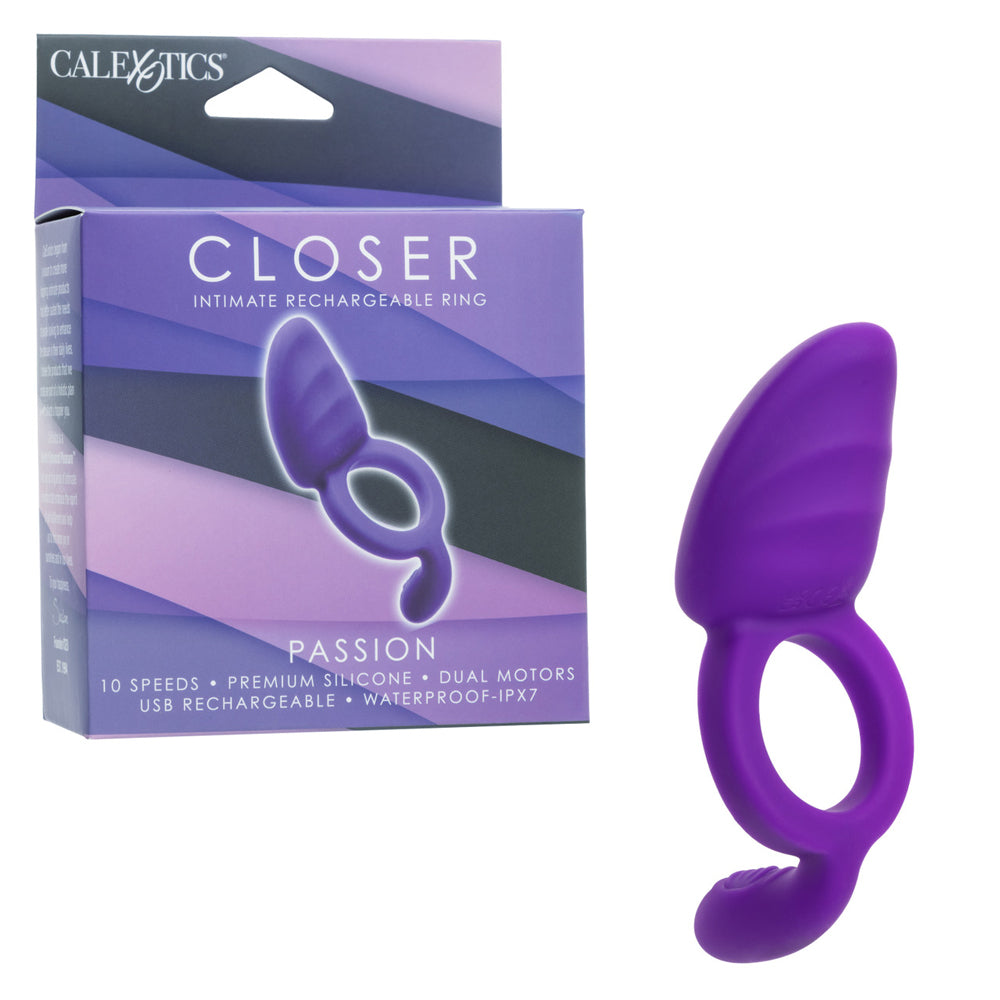 Closer Intimate Rechargeable Ring Passion Purple with box packaging and sleek design
