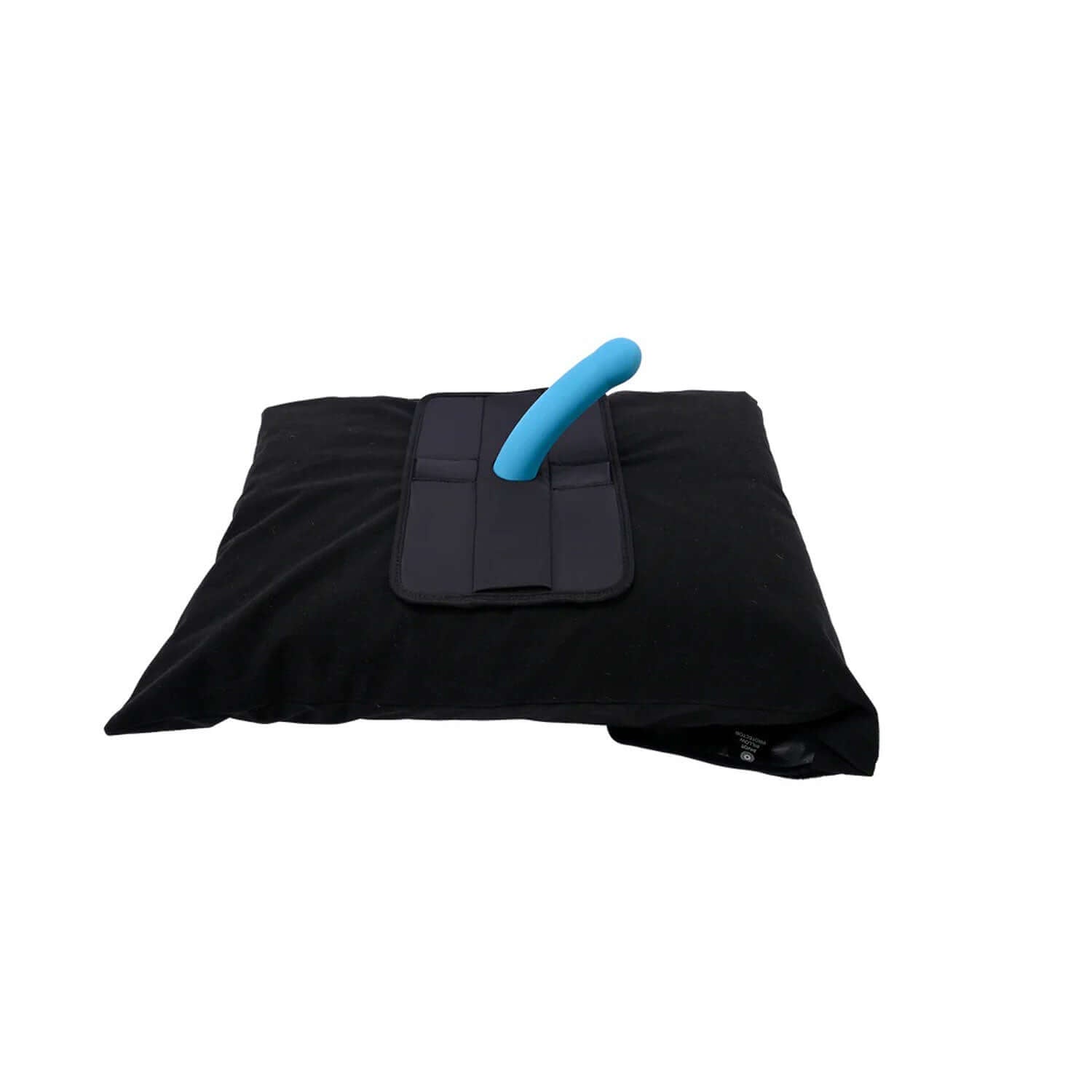Black Pivot Pillow Protector with a mounted blue accessory, showcasing versatility and durability for intimate adventures.