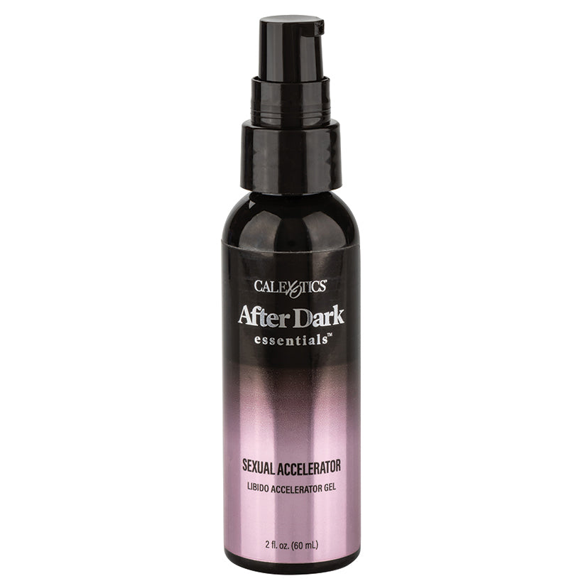 After Dark Essentials Sexual Accelerator Libido Gel 2 Oz bottle with black cap for intimate enhancement.