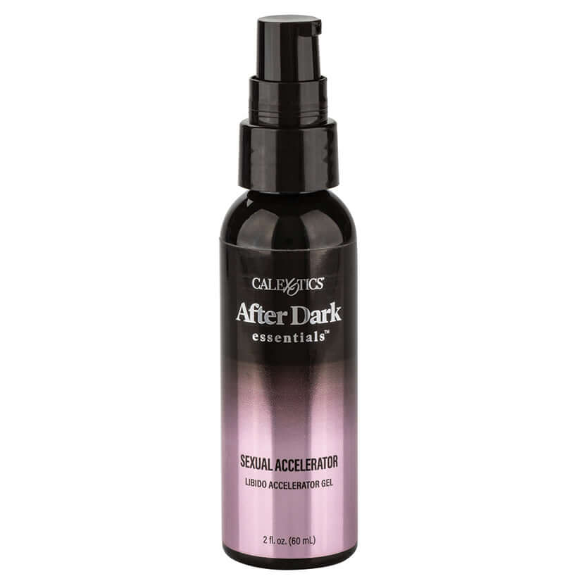 After Dark Essentials Sexual Accelerator Libido Gel 2 Oz bottle with black cap for intimate enhancement.