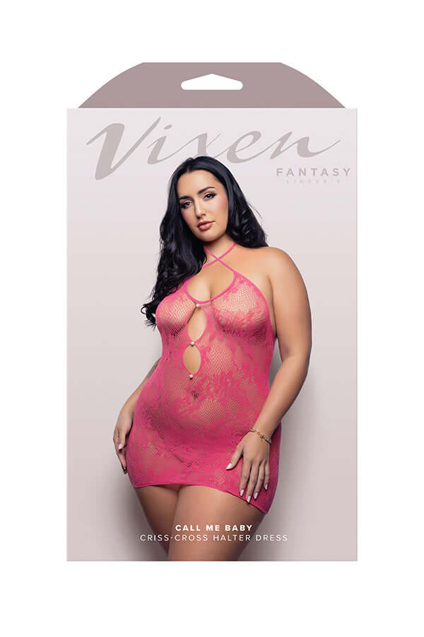 Call Me Baby Criss-Cross Halter Dress - Queen - Hot Pink-0