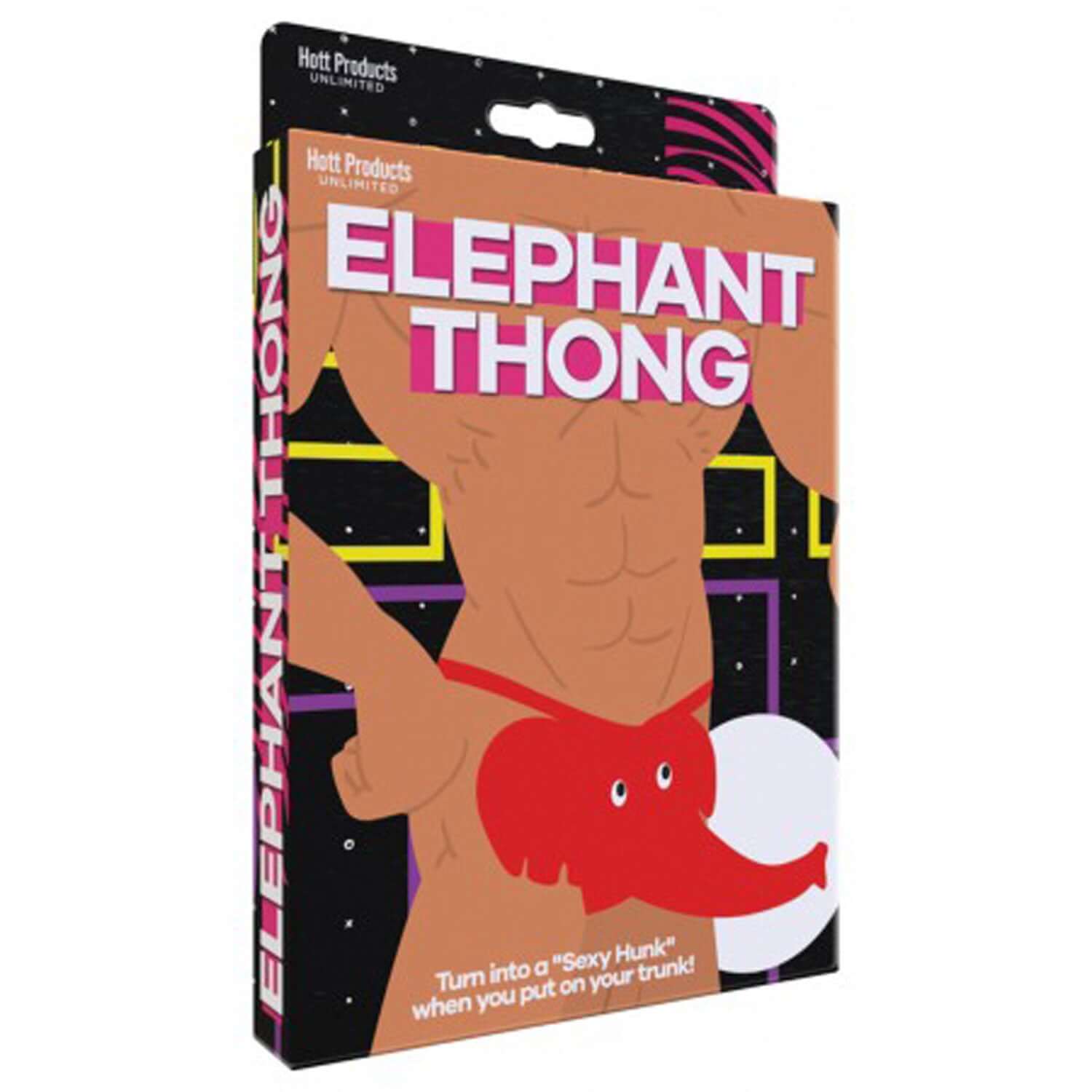 Elephant Thong Red One Size packaging featuring bold colors and playful design for themed parties.