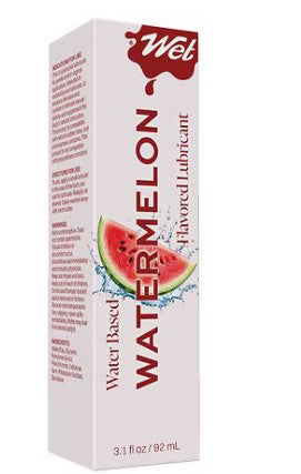 Wet Flavored Juicy Watermelon Lubricant 3.1 Oz package featuring a watermelon slice design.