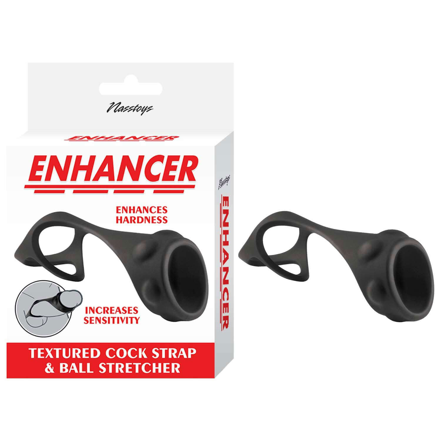 Enhancer Textured Cock Strap and Ball Stretcher - Black-0
