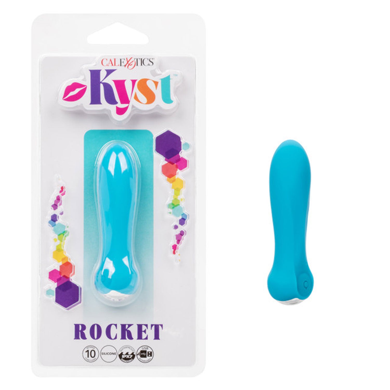Kyst Rocket Rechargeable Silicone Bullet Blue packaged with sleek design and vibrant color for discreet pleasure.