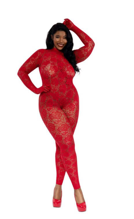 Dreamgirl Gloved Bodystocking Dmnd Queen Size Red showcasing a bold design and flattering fit, perfect for any lingerie collection.