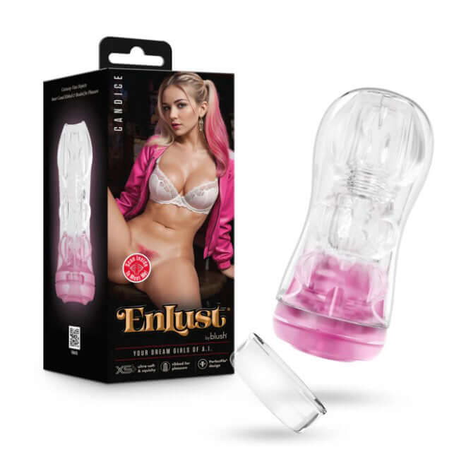 Enlust Candice Stroker Pink Clear featuring sleek design and responsive chambers for enhanced stimulation.