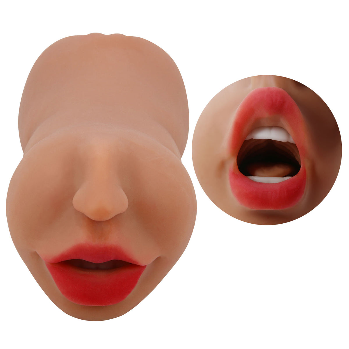 Zoey Mouth Masturbator Sleeve Brown with lifelike painted lips and textured inner tunnel for realistic sensation.