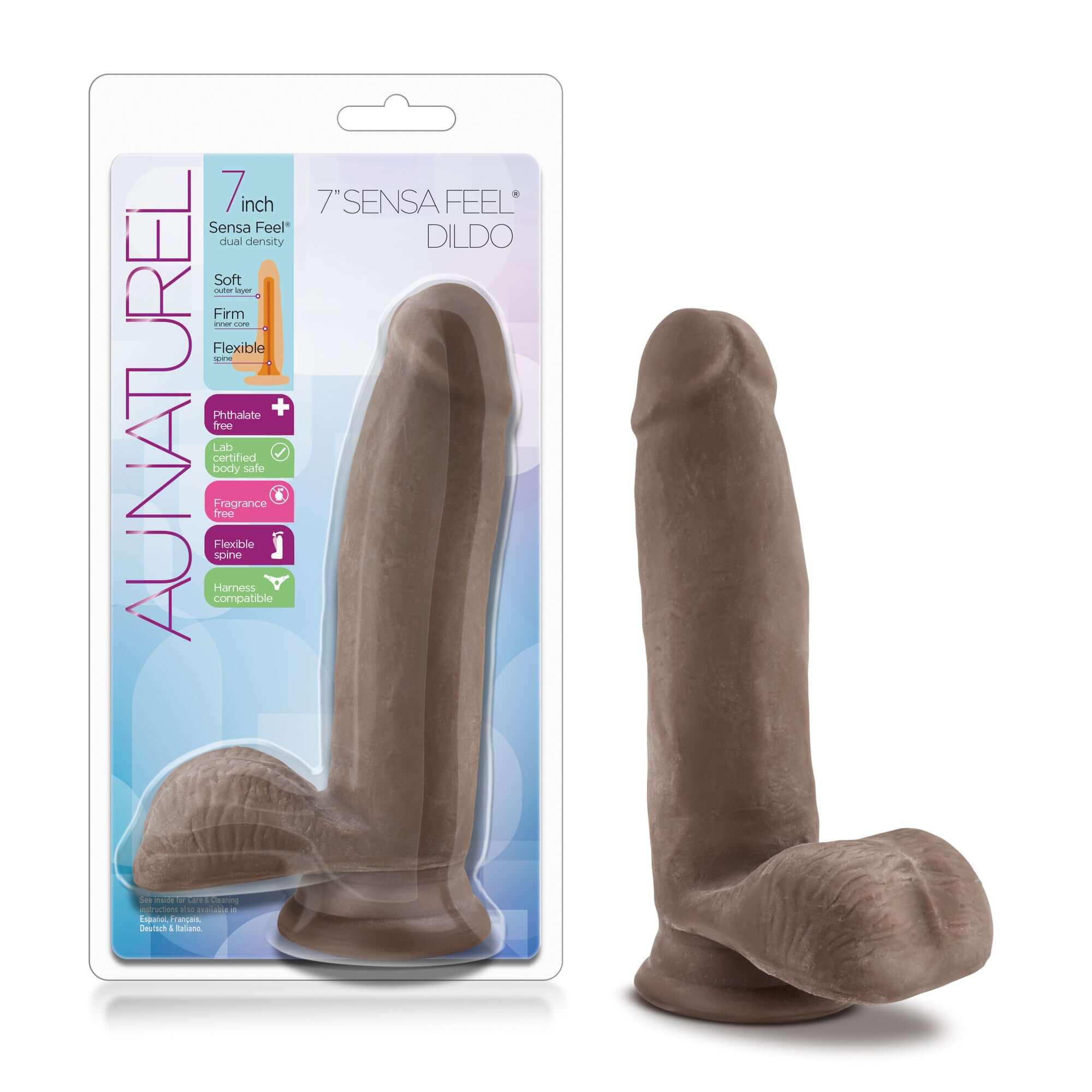 Au Naturel - 7 Inch Sensa Feel Dildo - Chocolate-3