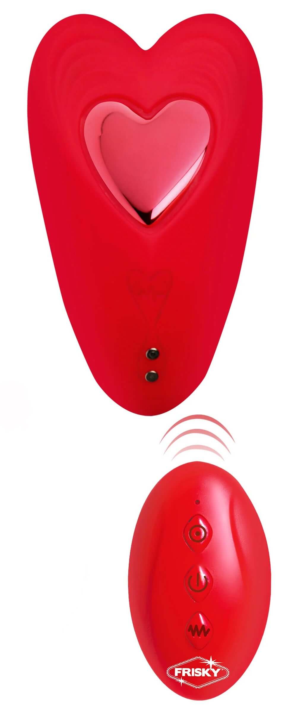Love Connection Panty Vibe With Remote Control Red, wearable vibrator in heart shape for couples.
