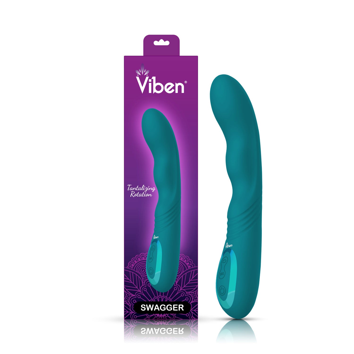 Viben Swagger Wriggling G-Spot Vibe Ocean in packaging showcasing tantalizing rotation features.
