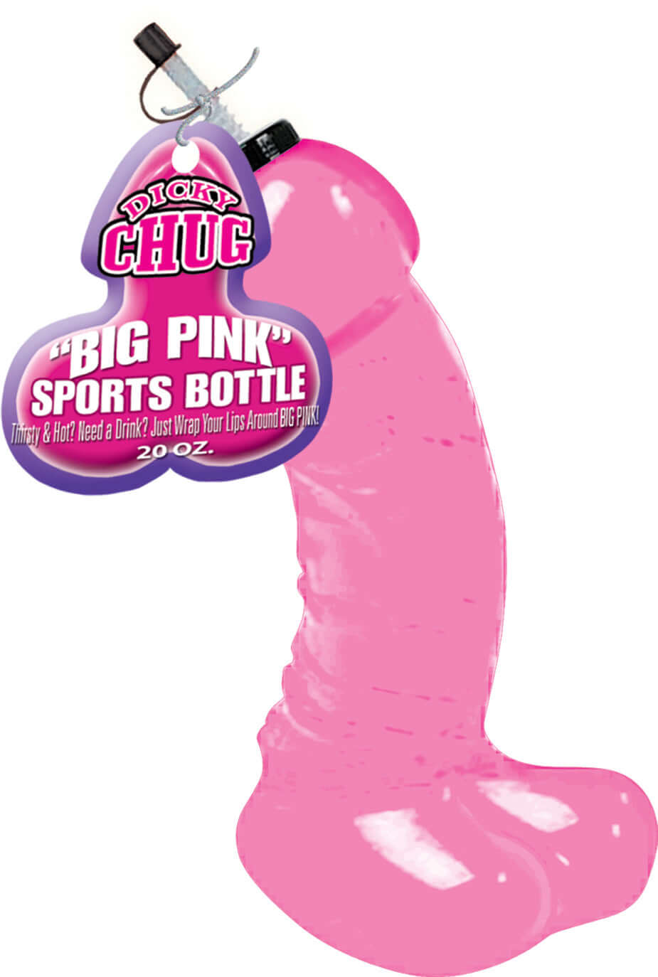 Dicky Chug Sports Bottle Big Pink, a novelty pink sports bottle designed for fun at parties and gatherings.
