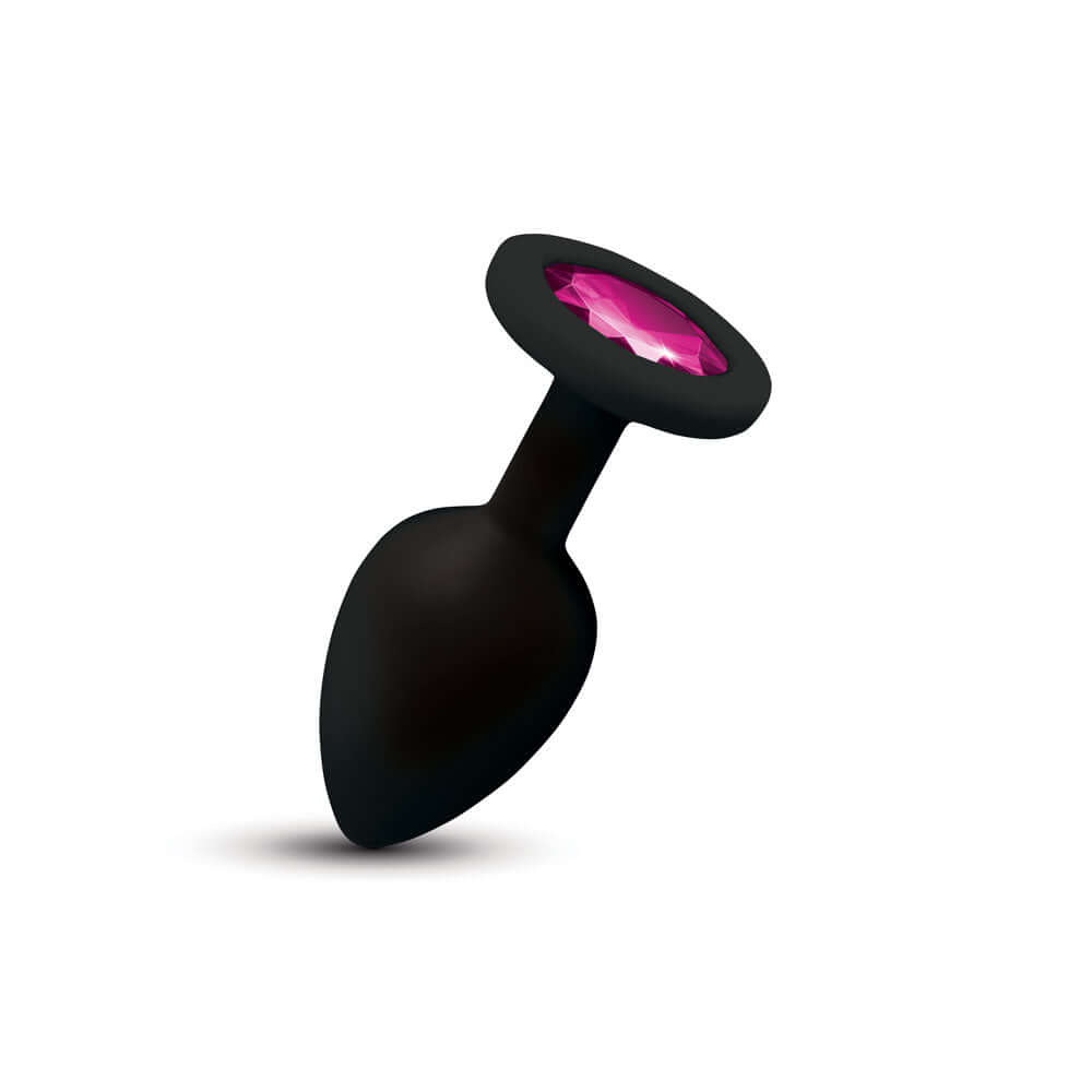 Gemma Pink Gem Black Silicone Plug Small featuring a teardrop shape and sparkling pink gem accent.