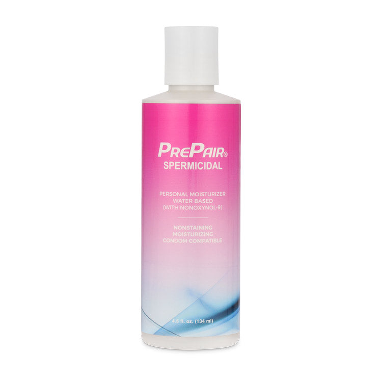 Prepair Spermicidal Lubricant 4.5 Oz, a water-based personal moisturizer, condom compatible, with a soft feel.