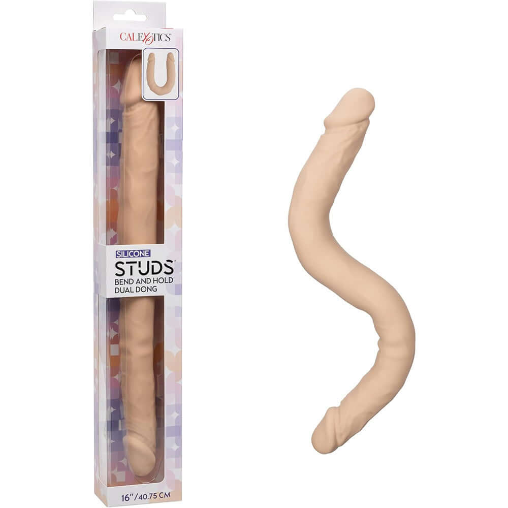 Silicone Studs Bend & Hold Dual Dong 16 Inch Ivory in packaging, showcasing its flexible design and dual ends.