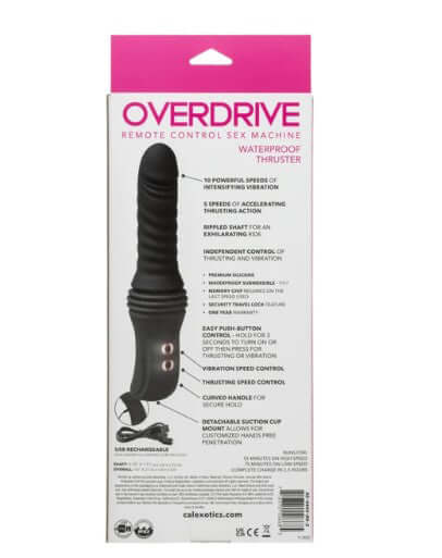 Overdrive Waterproof Thruster Sex Machine Black with remote control features and waterproof design.