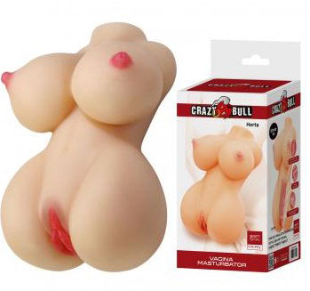 Herta Vagina Lifelike Masturbator White displayed next to its packaging, showcasing its realistic design.