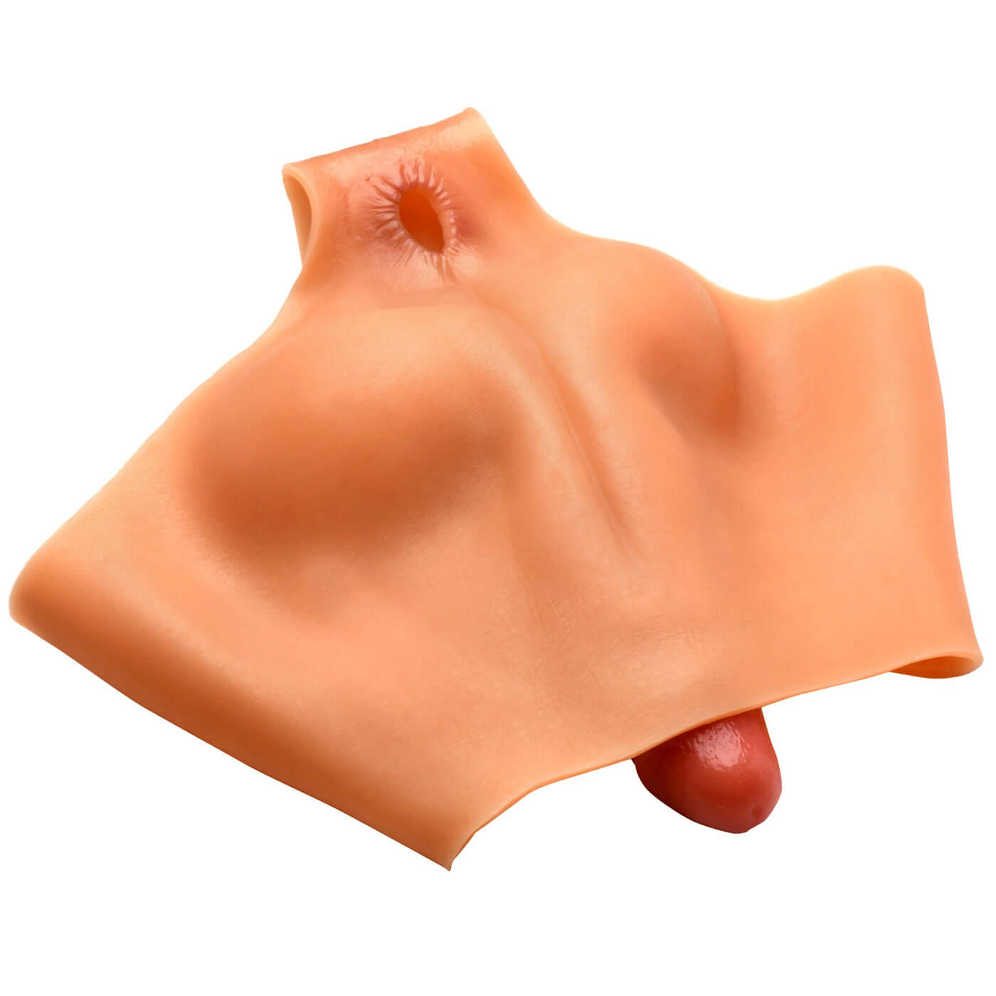 Realistic silicone panty-shorts with poseable dildo and balls for comfortable wear and gender-affirming experience.