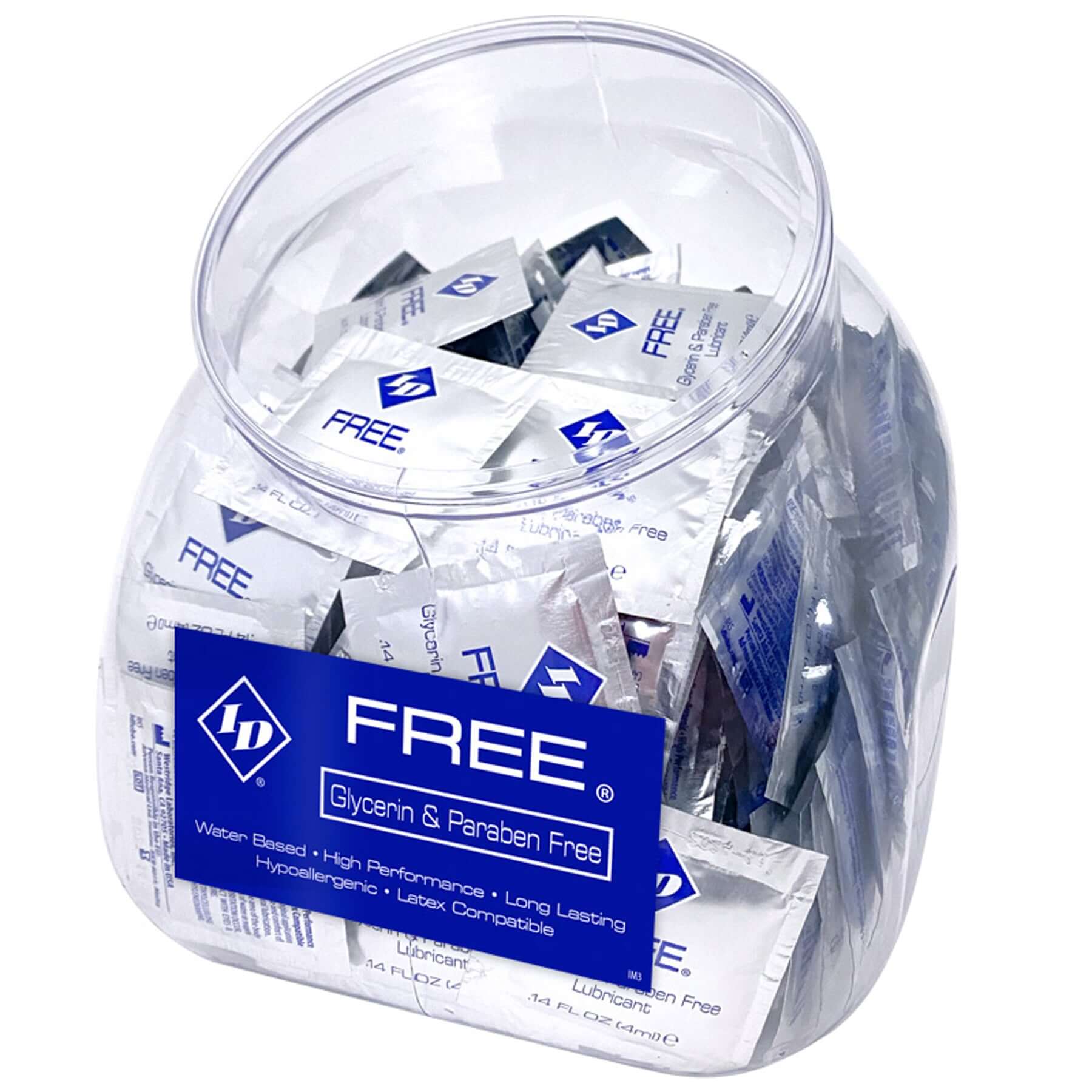 ID Free Personal Lubricant 4ml Foil Jar - Water Based, Long Lasting, Hypoallergenic, Latex Compatible, High Performance Lubricant