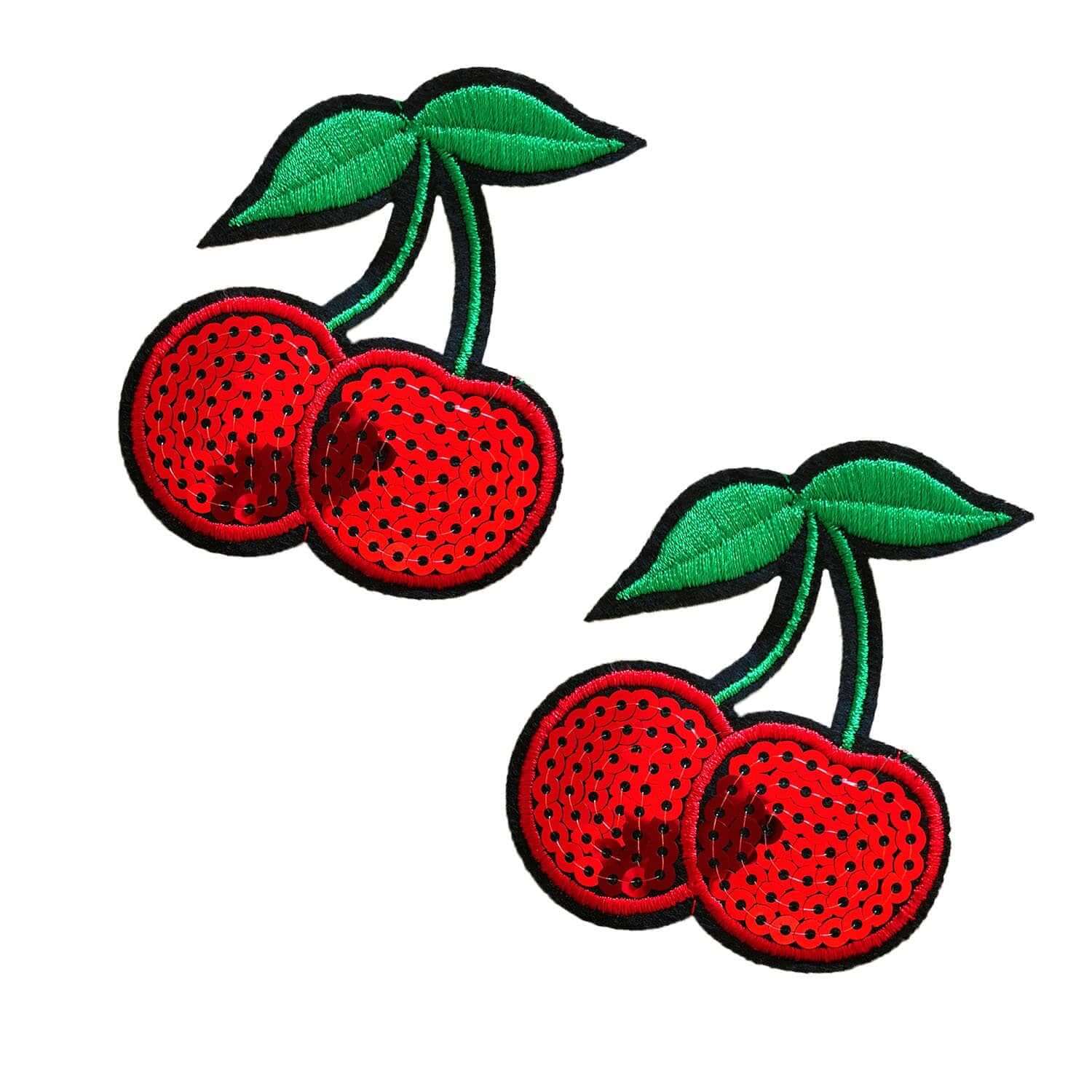 Cherry Licious Sequin Nifty Nipztix Nipple Cover Pasties with embroidered cherry designs.
